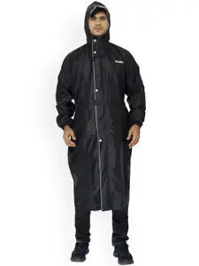 THE CLOWNFISH Men Black Waterproof Long Rain Jacket