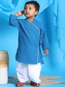 VASTRAMAY SISHU Boys Blue Angrakha Pure Cotton Kurta with Dhoti Pants
