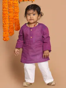 VASTRAMAY Boys Purple Pure Cotton Kurti with Pyjamas