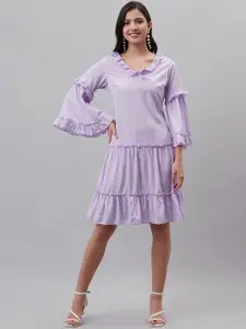 plusS Lavender Polka Dots Print A-Line Dress