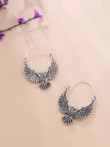 kashwini Silver-Toned & Black Contemporary Hoop Earrings