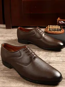 MUTAQINOTI Men Brown Perforations Patent Leather Derbys