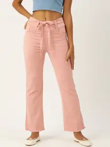 BROOWL Women Peach-Coloured London Bootcut High-Rise Stretchable Jeans
