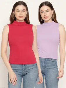Miaz Lifestyle Set Of 2 Red & Purple Solid Top