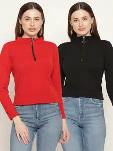 Miaz Lifestyle Red & Black Pack Of 2 High Neck Top