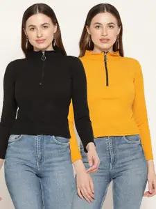 Miaz Lifestyle Black & Yellow Pack of 2 High Neck Top