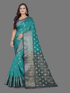 Indian Fashionista Green & Gold-Toned Woven Design Zari Art Silk Half and Half Banarasi Saree