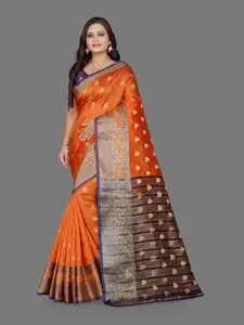 Indian Fashionista Orange & Brown Woven Design Zari Art Silk Half and Half Banarasi Saree