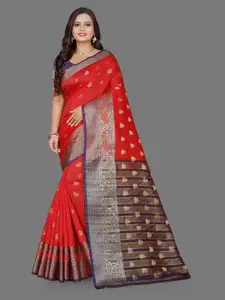 Indian Fashionista Indian Fashionista Red & Gold-Toned Woven Design Zari Art Silk Half and Half Banarasi Saree