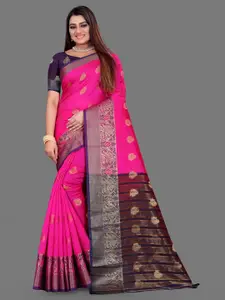 Indian Fashionista Pink & Purple Woven Design Silk Cotton Banarasi Saree