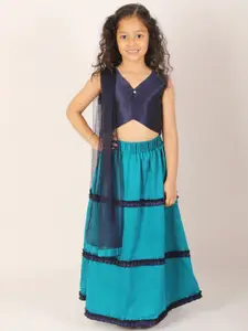JBN Creation Girls Turquoise Blue Embellished Beads and Stones Ready to Wear Lehenga & Blouse With Dupatta