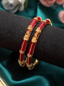 Mali Fionna Set Of 2 Gold-Toned & Red Bangles