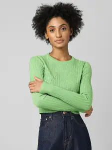 ONLY Women Green Ribbed Crop Pullover