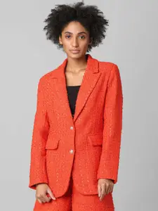 ONLY Women Red Self-Design Tweed Single-Breasted Blazer