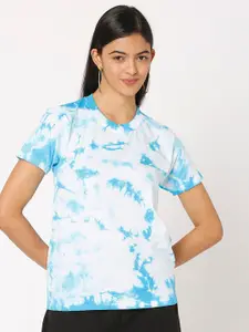 Smarty Pants Women Blue & White Tie and Dye Dyed T-shirt