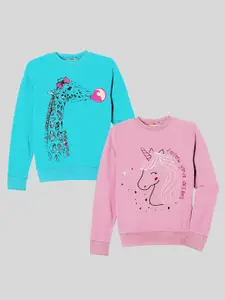 KUCHIPOO Girls Pack of 2 Multicoloured Printed Sweatshirt