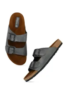 SHENCES Men Grey & Brown Comfort Sandals