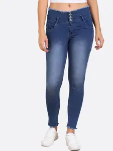 F2M Women Blue Slim Fit High-Rise Heavy Fade Stretchable Jeans