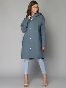 THE CLOWNFISH Women Grey Solid Waterproof Double Layer Long Rain Jacket