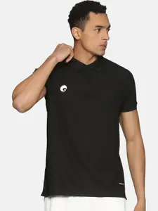 Omtex Men Black Solid Polo Collar T-shirt
