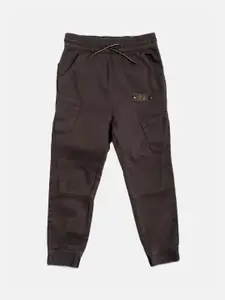 Angel & Rocket Boys Brown Solid Cotton Joggers Trousers