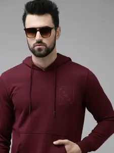 Arrow Men Burgundy Brand Logo Placement Print Hooded Sweatshirt