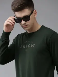 Arrow Men Green Brand Logo Print Sweatshirt