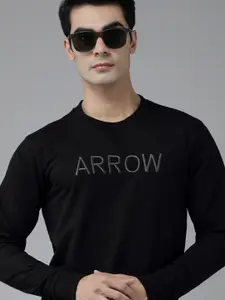 Arrow Men Black Brand Logo Embroidered Sweatshirt