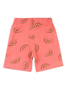 PROTEENS Girls Peach-Coloured Conversational Printed Shorts