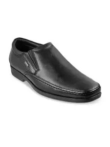 Metro Men Black Solid Leather Formal Slip-Ons