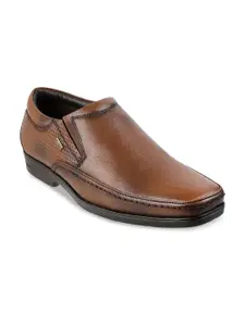 Metro Men Tan Solid Leather Slip-On Formal Shoes