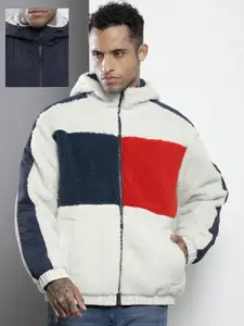 Tommy Hilfiger Men Off White SHERPA Colourblocked Reversible Tailored Jacket