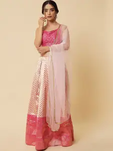 DIVASTRI Pink & Cream-Coloured Embellished Ready to Wear Lehenga & Unstitched Blouse With Dupatta