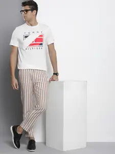 Tommy Hilfiger Men White & Red Brand Logo Printed Pure Cotton T-shirt