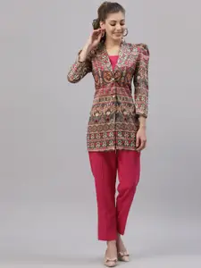 Get Glamr Women Magenta Solid Top with Trousers and Designer Jacket Co-Ords
