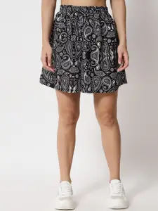 FFLIRTYGO Women Black Printed Loose Fit Skirts