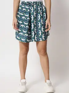 FFLIRTYGO Women Green Floral Printed Loose Fit Shorts