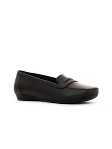 Khadims Women Black Leather Loafers