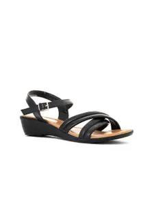 Khadims Women Black Wedge Sandals with Laser Cuts