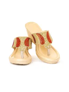 Khadims Red Ethnic Wedge Sandals