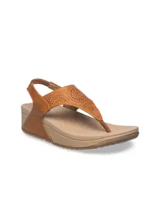 Khadims Tan Comfort Sandals with Laser Cuts