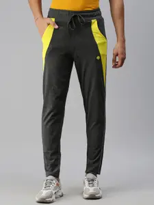 ONN Men Charcoal Grey & Yellow Solid Cotton Track Pants