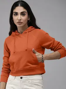The Roadster Lifestyle Co. Women Solid Hooded Crop Sweatshirt