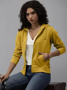 The Roadster Lifestyle Co. Women Mustard Yellow Hooded Sweatshirt