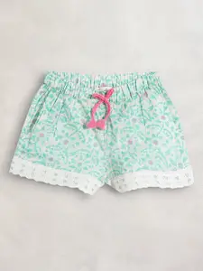 Cherry Crumble Girls Green Floral Printed Shorts