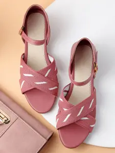 AROOM Women Pink Buckled Casual Flats