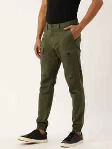 IVOC Men Olive Green Solid Casual Pure Cotton Joggers