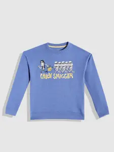 YK Boys Blue & Pink Graphic Printed Sweatshirt