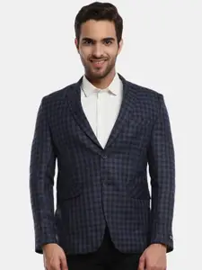 V-Mart Men Blue Checked Single-Breasted Casual Blazers