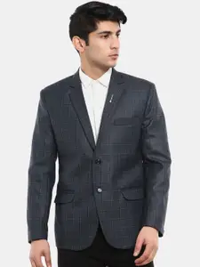 V-Mart Men Navy Blue Checked Single Breasted Notched Lapel Casual Blazers